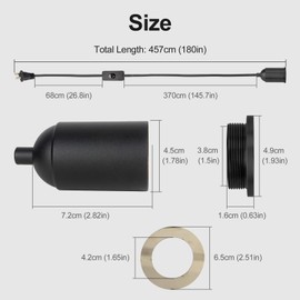 Hanging Light Cord Kit with Plug,Pendant Lamp Rope with Switch,Ceramic Bulb Socket,for DIY Lampshade Replacement Lantern Cord,Swag Lamp kit Plug in,Cloth Wrapped 15ft Black 2Set