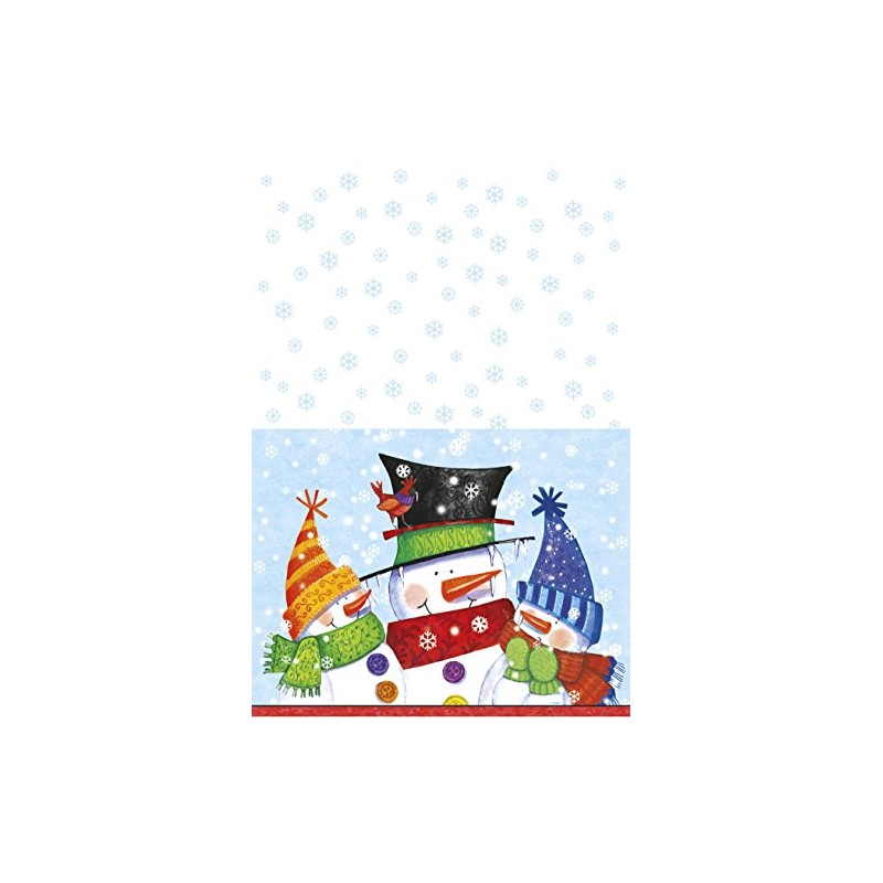 Unique Party 47623 - Plastic Snowman Buddies Christmas Tablecloth, 7ft