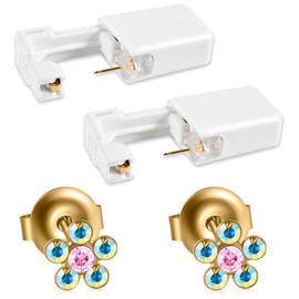 CHUANCI PAIR - Piercing para orejas estériles desechables, para uso doméstico, con diseño de flor, mariposa, tragus, kit de herramientas para perforar el oído, Acero quirúrgico 316L y acrílico, Piedra