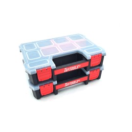 Taytools 10 Compartment Small Parts Organizer Box - Dual Latch Portable Tool Box with Removeable Dividers for Storing Hardware, Screws, Bolts, Nails, Beads or Jewely (Pack of 2)