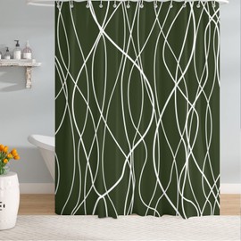 M&W DAS DESIGN Polyester Fabric Shower Curtain with Lines, Anti-Mould, Waterproof Bath Curtain Including 12 C-Rings, Weighted Hem, Simple Minimalist, Colour-Resistant, 180 x 200 cm