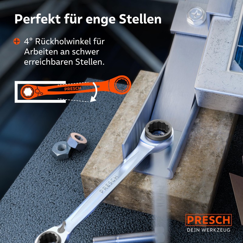 PRESCH Double Ratchet Wrench Set 3 Pieces (8-19 mm) with