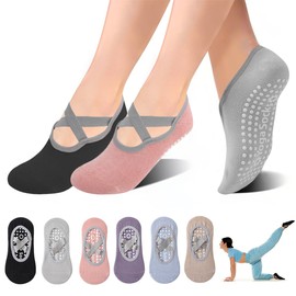 VIDA4U 6 pares Calcetas Pilates para Mujer, Calcetines Yoga para Mujer, Calcetas Antiderrapantes, Calcetines Transpirables para Fitness (6 pares, Multicolor)