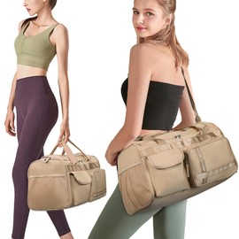 MAXTOP Travel Duffle Bag for Women Carry On Tote Weekender Overnight Bag Large Capacity Duffel Bag with Shoe Compartment,Gym Tote Bag with Dry and Wet Separation Khaki