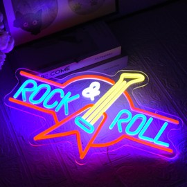 UExnkj-Y Rock Roll Neon Sign Guitar Neon Sign Led Neon Light for Wall Decor USB Powered Dimmable Music Neon Light for Bar Bedroom Music Studio Vocal Recital Concert Man Cave