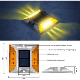 NPKRRSK Solar Raised Pavement Marker High Brightness IP68 Waterproof Reflective Road Marker Solar Driveway Dock Lights Sidewalk Stair Garden Pathway Walkway（6 Pack） (Yellow, Blinker)