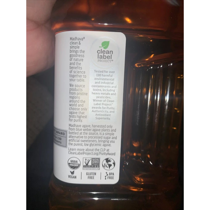 Madhava Organic Light Agave, 100% Blue Agave Sweetener Sugar Substitute,