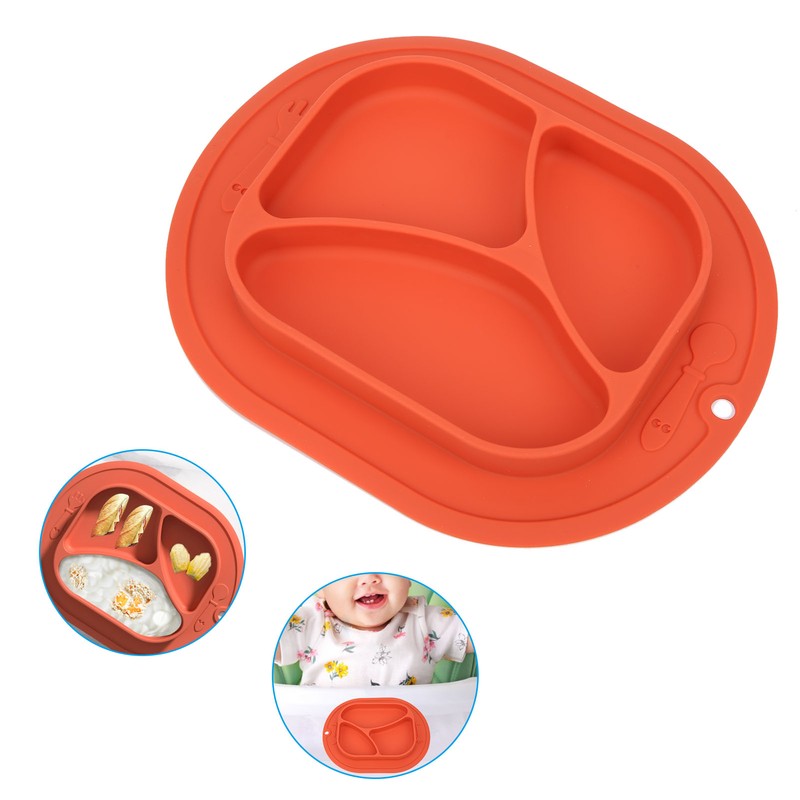 Divided Baby Plate Sucker Suction Cup AntiDrop Bowl Silicone Skidproof