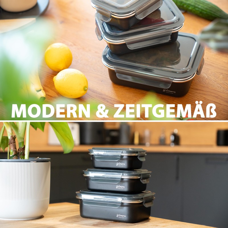 yilmera Design Aufbewahrungsbehälter Set, 3-teilig, Luftdicht, Schwarz