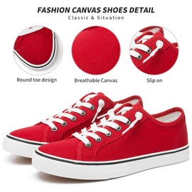 Tenis de lona para mujer, antideslizantes, informales, con cordones, de lona baja, color blanco, para mujer, zapatos de moda, color negro, Rojo -, 9 US