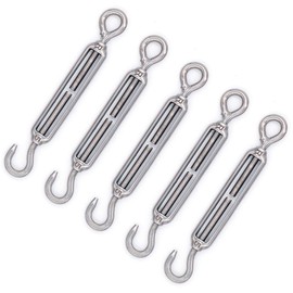 Mecollection M4/M5/M6/M8 304 Stainless Steel Hook and Eye Turnbuckle with Wire Rope Tension (Pack of 5)