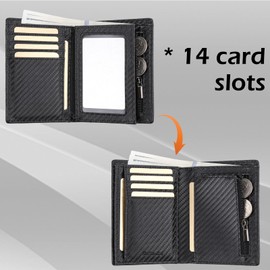 SkaTtesKai Men's Leather Wallet with RFID Protection Large with Coin Compartment 13 Compartments Genuine Leather Wallet, Carbon Black, Minimalist