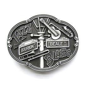 Urban Backwoods Jazz & Blues II Belt Buckle for Interchangeable Belt Buckle, silver
