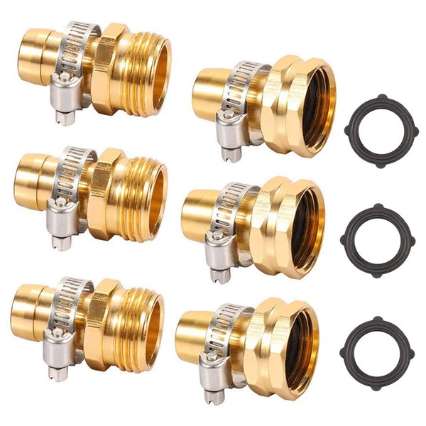ZKZX Metal Garden Hose Repair Connector with Stainless Steel Clamp, Female and Male Hose Connector,Repair Mender Hose Connector 3pairs