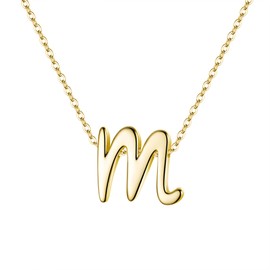Golden Letter M Pendant Necklace 925 Sterling Silver Tiny Dainty Lowercase Initial Necklace for Women Girls