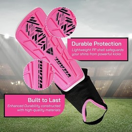 Vizari Malaga Football Shin Pads - Adults & Kids Shin Pads With Superior Ankle Support - Non-Slip Adjustable Straps Shin Pads For Men and Women, Pink/Black, XX-Small
