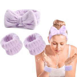 OWITER Skincare Headband and Wristbands Make Up Headband Wrist Bands for Face Washing Spa Headband and Wristband Set Face Wash (Purple, 1)