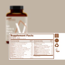 Puori Multi-Vitamin and Mineral Complex - 60 Vegan Capsules - Vegan Certified with 13 Essential Vitamin and 9 Minerals - for Overall Health, Nervous and Immune System - Dairy-Free, Vegetarian