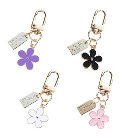 4 Pcs Women Keychain Flower Key Chain Charm Cute Small Bag Charm Car Key Ring Metal Keychain Pendant for Women Girls (Black/White/Pink/Purple)