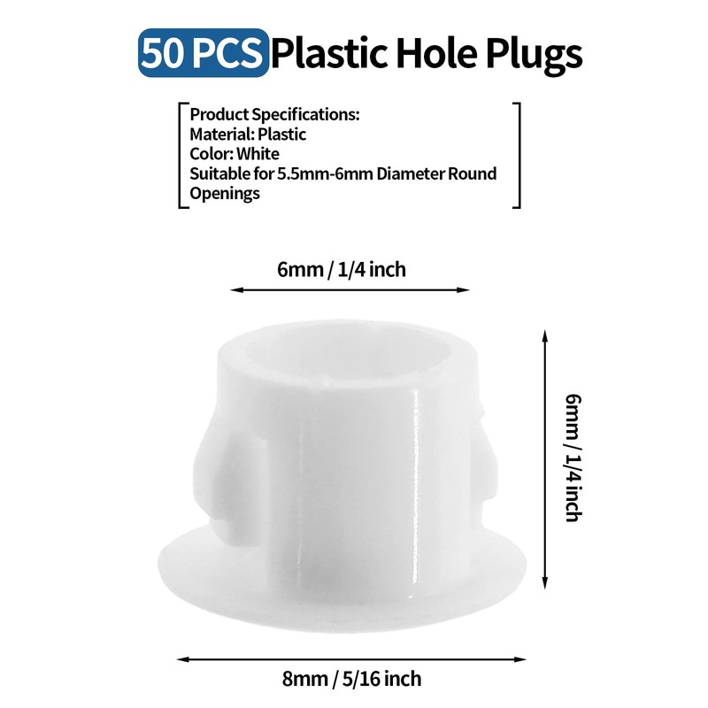 Bivethoi 50 PCS Plastic Hole Plugs 6mm / 1/4 Inch