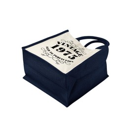 50th Birthday Tote Bag Gifts for Women - Cotton Jute Shoulder Bag, Reusable Bags for Shopping, Gift bags, Book Bag, Travel Bag, Shopper Bags - Vintage 1975 - BLUE-S