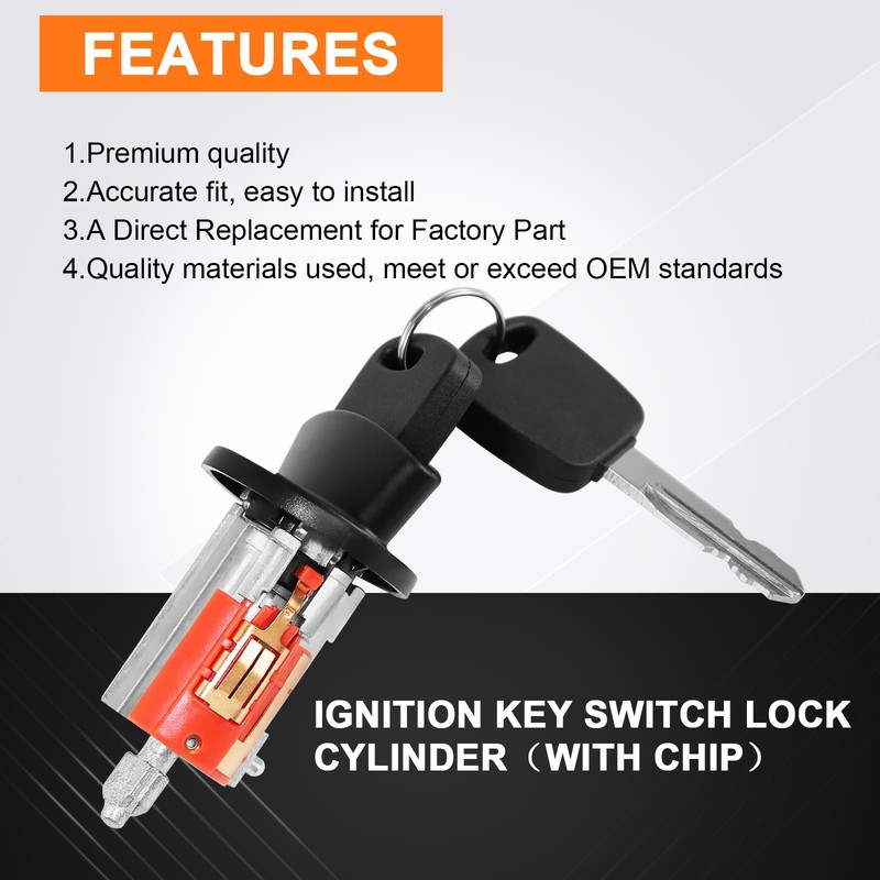 LC6177 Ignition Switch Lock Cylinder W/2 Chip Keys for Ford