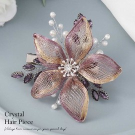 Unicra Copper Wire Metal Hand Woven Clips Hair Accessories Wedding Evening Fancy Rhinestone Hair Clips Purple Flower Hair Pins for Women and Bride