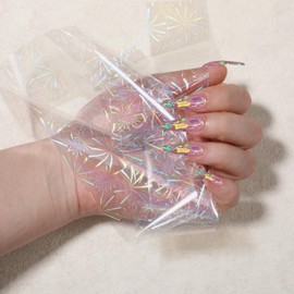12 Rolls Clear Nail Foils Transfer Nail Art Aurora Fragment Foil Transfer for Nails, Laser Glass Foil Nails Art Holographic Nailes Foils Stickers for Manicure Design for DIY Decoration
