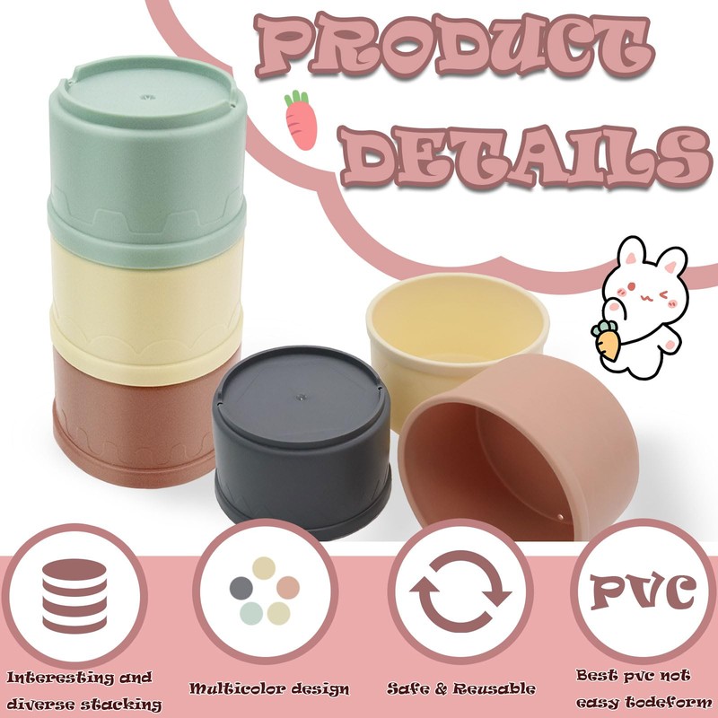 8 Pcs Stacking Cups for Rabbits Safe Plastic Rabbit Toys