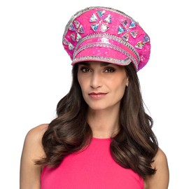 Boland 33035 Burning Man Hat Pink Peaked Cap with Sequins, Hat for Costumes, Festival, Carnival and Theme Party