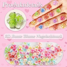 150 Stück 3D Blumen Nagel Charms Nägel Zubehör, Nailart Blumenmuster Nails Charms Luminous Flower Nail Art Bunte Deko Steinchen Flowers Nail Rhinestones (16 Farben)