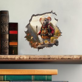 Autumn Hiker Mouse in Mouse Hole Decal - Mouse Hole 3D Wall Sticker