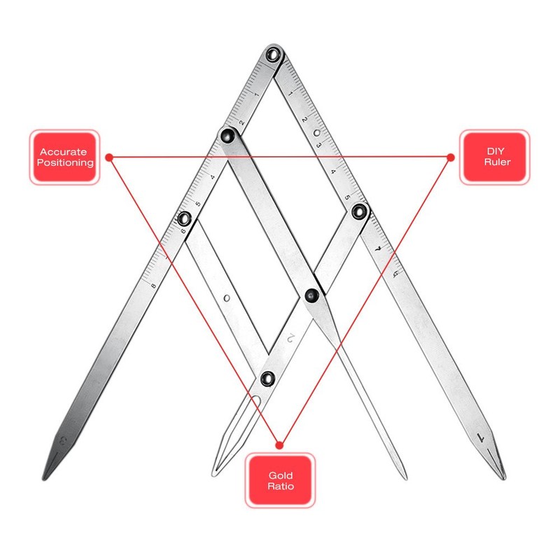ATOMUS Eyebrow Ruler Stainless Steel Eyebrow Ruler Three-Point Positioning Removable