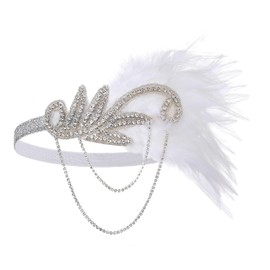 BABEYOND 1920s Flapper Headband Roaring 20s Great Gatsby Feather Headpiece White