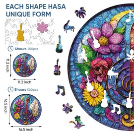 Wooden Puzzles for Adults, Flower Guitar Puzzle for Mom, Challenging Puzzle, 200 Piece Luxurious Shaped Wooden Puzzles for Family Game Medium 11.2 * 11.2in