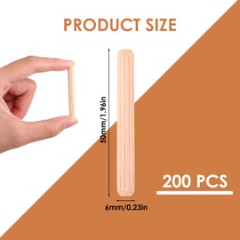 6mm Wood Dowel Pins Wooden Plugs: 200pcs 6mm x 50mm Hardwood Dowels Wood Plugs Twill Fluted Dowel Pins Grooved Dowels Plugs Fluted Pin Wood, for Furniture Woodwork (6*50mm)