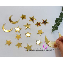 Juego de 30 adornos acrílicos para tartas, estrellas doradas para bautizo, bebé y esperar, aniversario, fiesta temática de compromiso (espejo dorado)