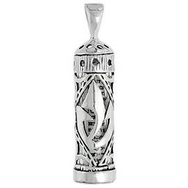 Sterling Silver Mezuzah Necklace Hebrew Letter Shin for Shaddai 1 inch 16 inch BXO_19