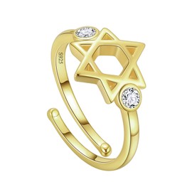 Jewmon Adjustable Jewish Star of David Ring for Women 925 Sterling Silver Magen David Star Ring Wiccan Amulet Hexagram Rings Jewish Jewelry Gifts for Christmas Day Birthday Gifts for Her, Sterling