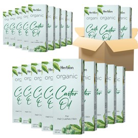 HERBION Naturals Organic Castor Oil (3.3 oz) USDA Certified, 100% Pure, Cold Pressed, Hexane-Free. Boosts Growth of Hair, Lashes. Skin Moisturizer & Hair Treatment. Glass Bottle w/Dropper, 12 Packs