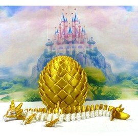 3D Printed Axolotl Dragon with Dragon Egg, Articulated White and Pink Axolotl Dragon 8.25" Axolotl Dragon Fidget ADHD Autism Toy D074-GE