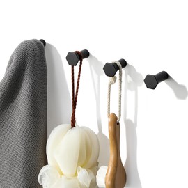 Mooche 4PCS Black Coat Hooks, Screw in Bathroom Towel Hook, SUS304 Stainless Steel Heavy Duty Door Hanger Robe Clothes Closet Sponges Hook for Wall, Matte Black Finished