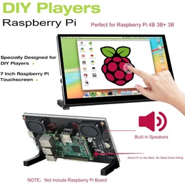 No-Cable-Needed Drive-Free Dual-Speaker Raspberry Pi Screen 7 Inch Touchscreen Small Monitor FHD 1024×600 IPS Screen Display Portable HDMI Monitor for Raspberry Pi 4b 3b+ Pi 4 3 2 Model B Windows