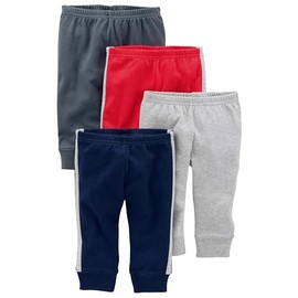 Simple Joys by Carter's Baby Cotton Pants, Pack of 4, Dark Blue/Dark Grey/Grey Heather/Red, Newborn