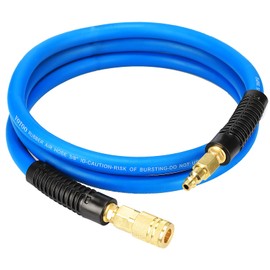 YOTOO Rubber Lead-in Air Hose 3/8-Inch by 6-Feet 300 PSI Heavy Duty, Kink Resistant, All-Weather Flexibility with 1/4-Inch Brass Male Fittings, Bend Restrictors, Blue