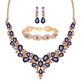 3 Pieces Wedding Bridal Rhinestone Crystal Jewelry Set Statement Necklace Bracelet Teardrop Dangle Earrings Set for Women fit with Bridesmaid Wedding Party Prom Dress Jewelry Set