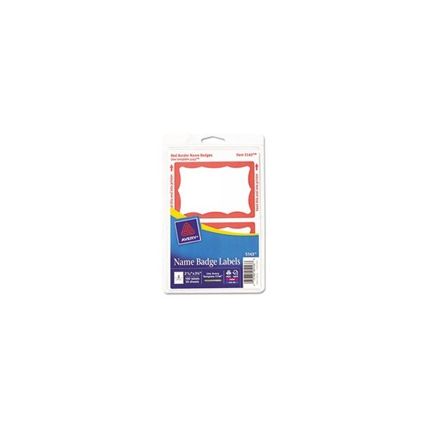 Printable Self-Adhesive Name Badges, 2 1/3 x 3 3/8, Red