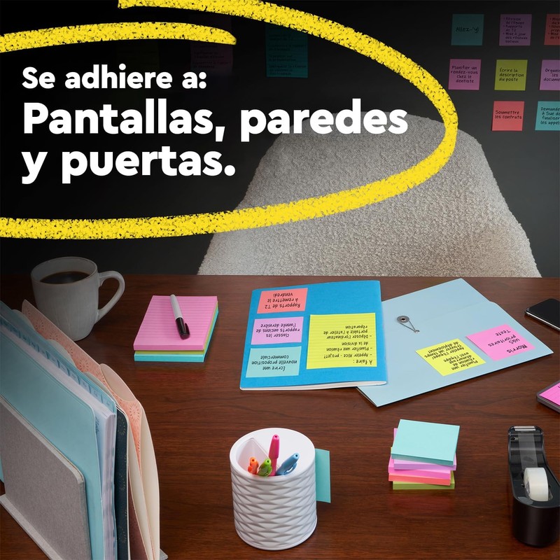 3M Post-it 5PK Notas Adhesivas Super Sticky 3x3, colores varios,