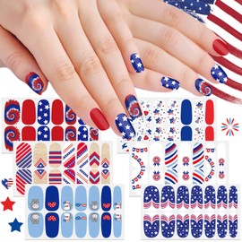 SILPECWEE 6 Sheets 4th of July Nail Wraps for Women Independence Day Nail Polish Stickers Patriotic American Self Adhesive Nail Polish Strips Gel Nail Strips Manicure Design with Nail File