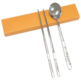 SUPIA Korean Traditional Cutlery Stainless Steel Spoons and Chopsticks Set Tableware with Long-hand, Reusable (Silver Rose)